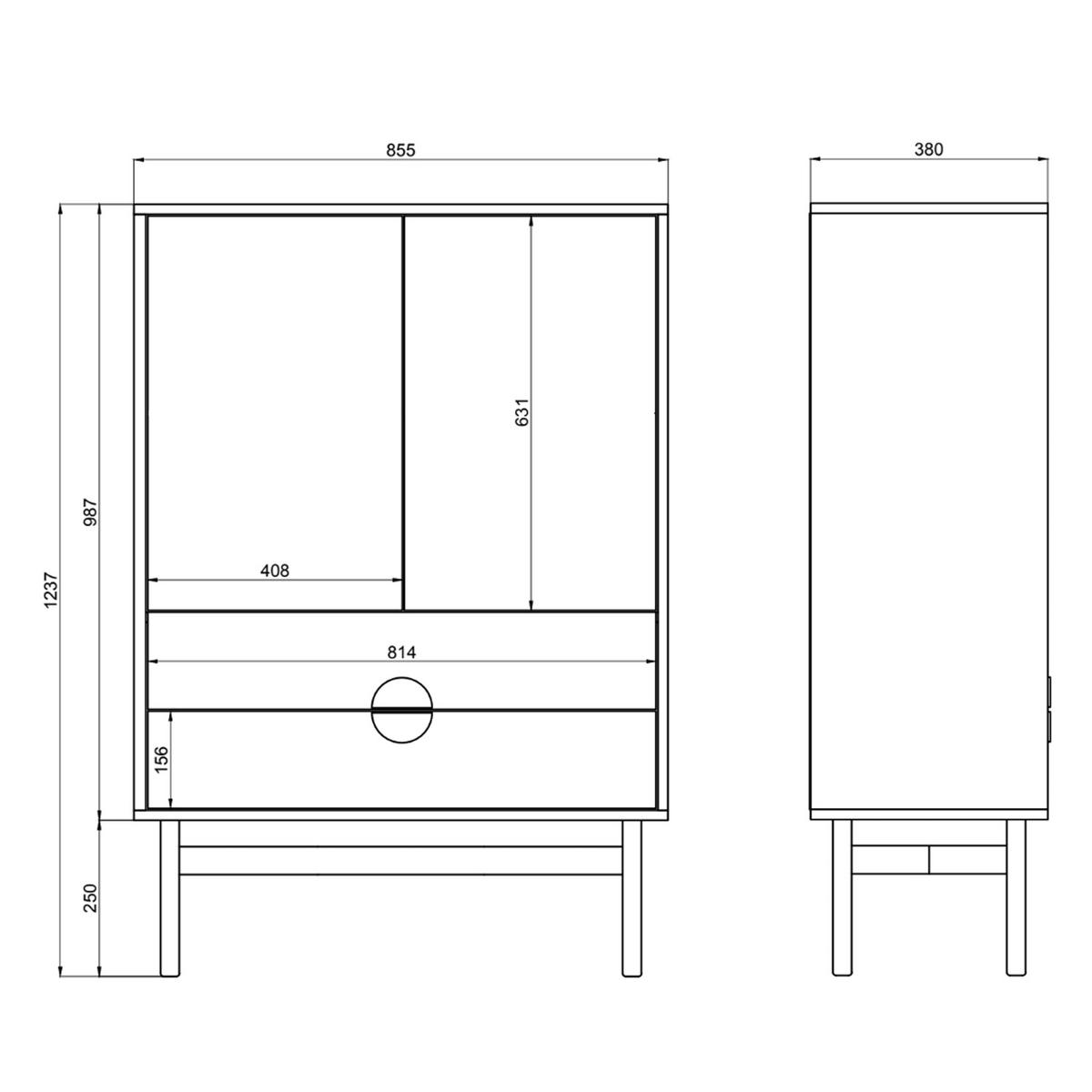 HIGHBOARD Stoon II STEINGRAU 85 CM - Beige/Goldfarben, Holzwerkstoff/Metall (85/124/38cm) - Selsey
