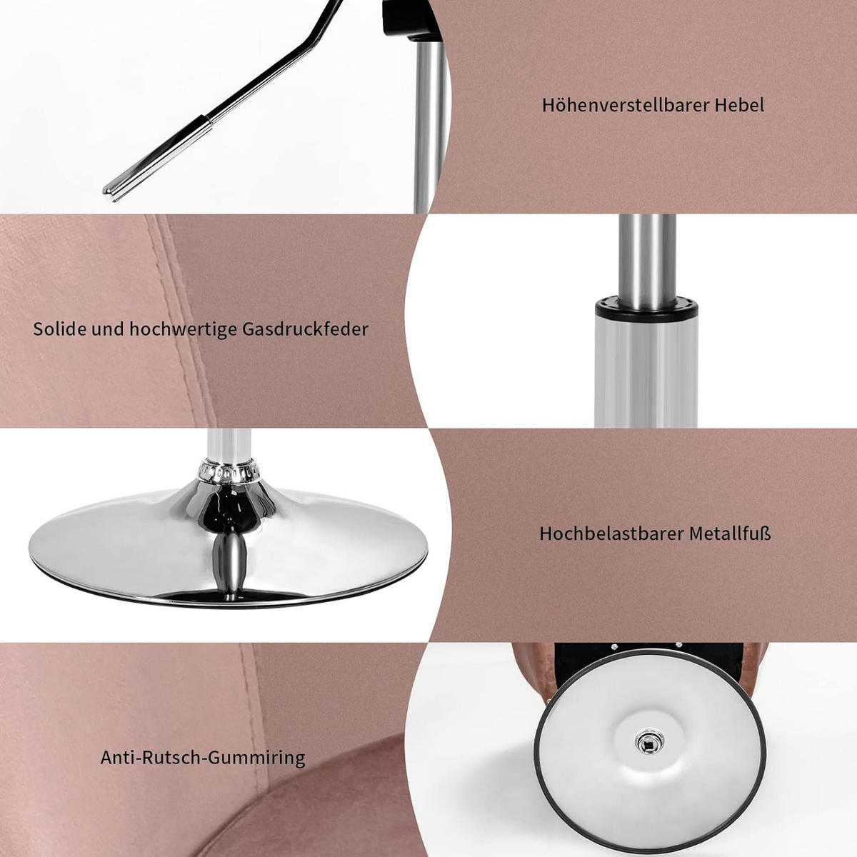 ESSZIMMERSTUHL Samt Drehsessel Pink - Pink, Metall (52/86/61cm) - COSTWAY