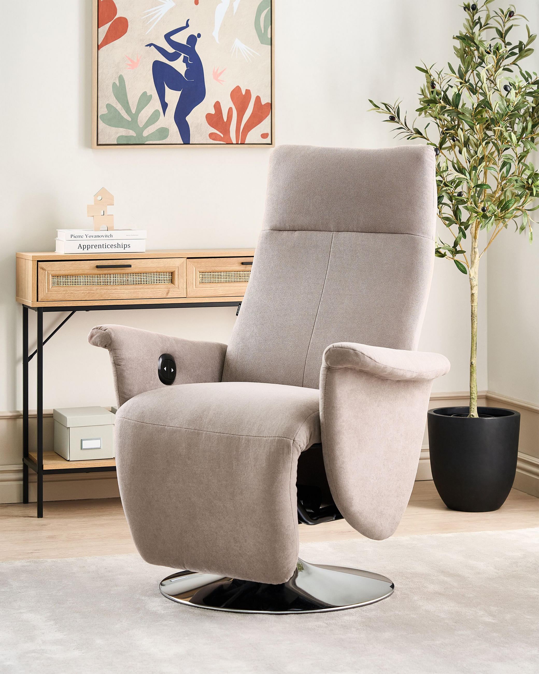 SESSEL Stoff Taupe Prime - Beige/Silberfarben, Textil (82/113/80cm) - Beliani