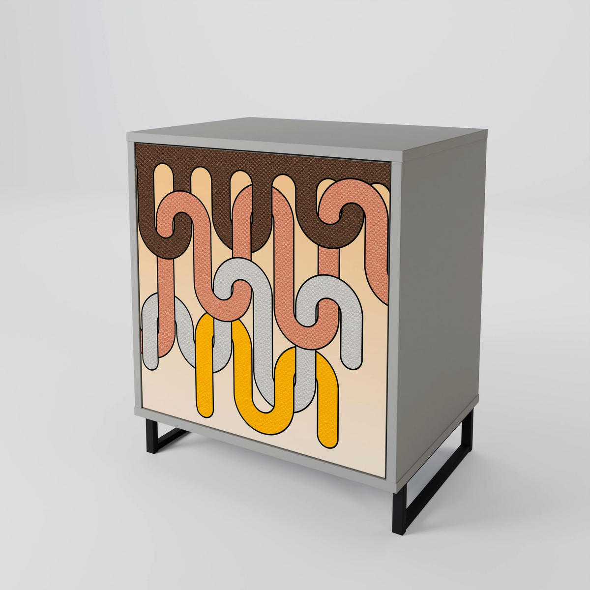SIDEBOARD COLORFUL STRINGS, Grau, 57,5x42x72,5 cm, Schwarze Metallfüße - Multicolor/Schwarz, Holzwerkstoff/Metall (57.5/72.5/42cm) - SpaceRebels