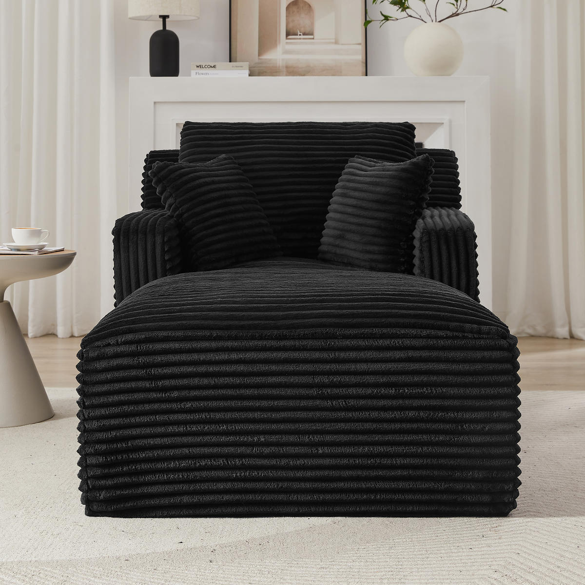 SCHLAFSESSEL DE-34906 Cord mit Schlaffunktion Schwarz - Schwarz, Textil (100/82/166cm) - ComfortXL