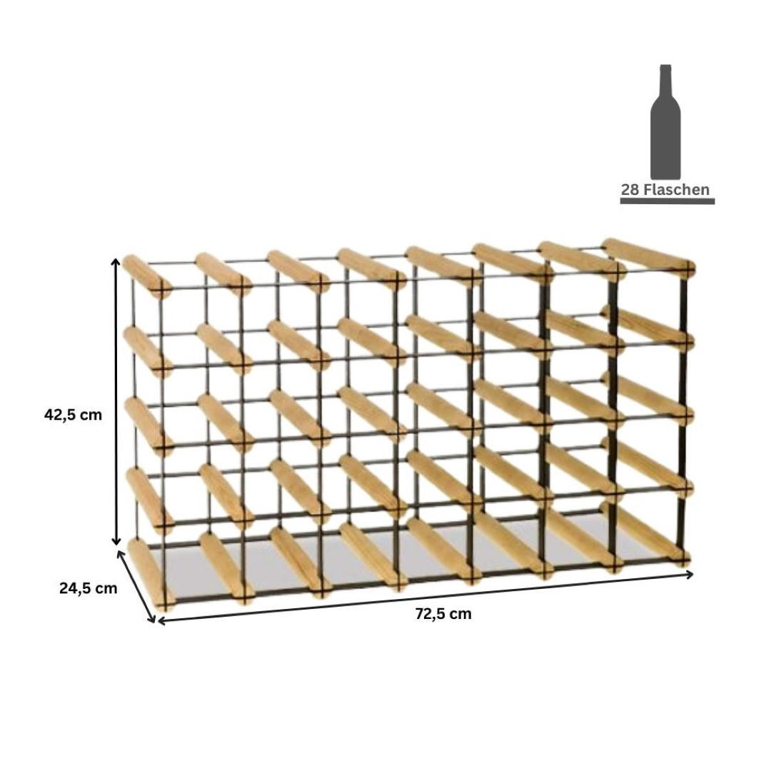 WEINREGAL Vinotega Mod Metal 42,5x72,5x24,5 cm 7x4 Flaschen Massives Kiefernholz Braun Geölt - Braun, Holz (72.5/42.5/24.5cm) - PROREGAL
