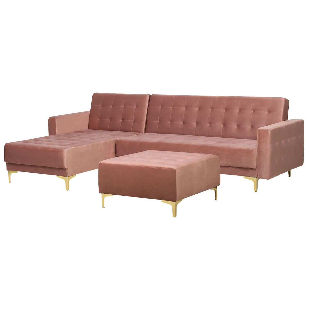 SCHLAFSOFA linksseitig mit Ottomane Samtstoff Rosa Aberdeen - Pink, Textil (267/168cm) - Beliani