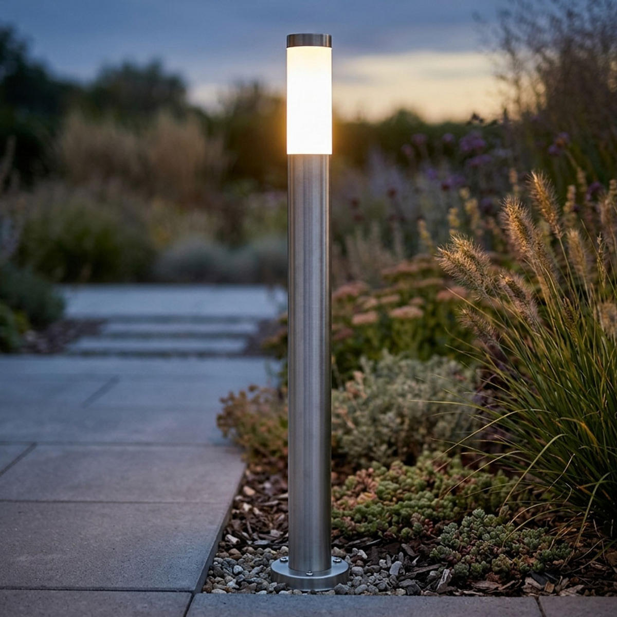 LED STEHLAMPE Edelstahl Silber opal - Silberfarben, Metall (12.7/12.7/110cm) - Globo Lighting