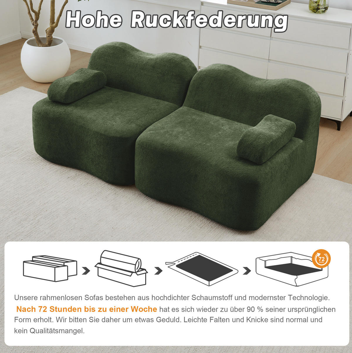 2-SITZER 192/98/70 cm Grün aus Stoff mit beweglichen Armlehnenkissen - Grün, Textil (98/70/192cm) - OKMYHOME