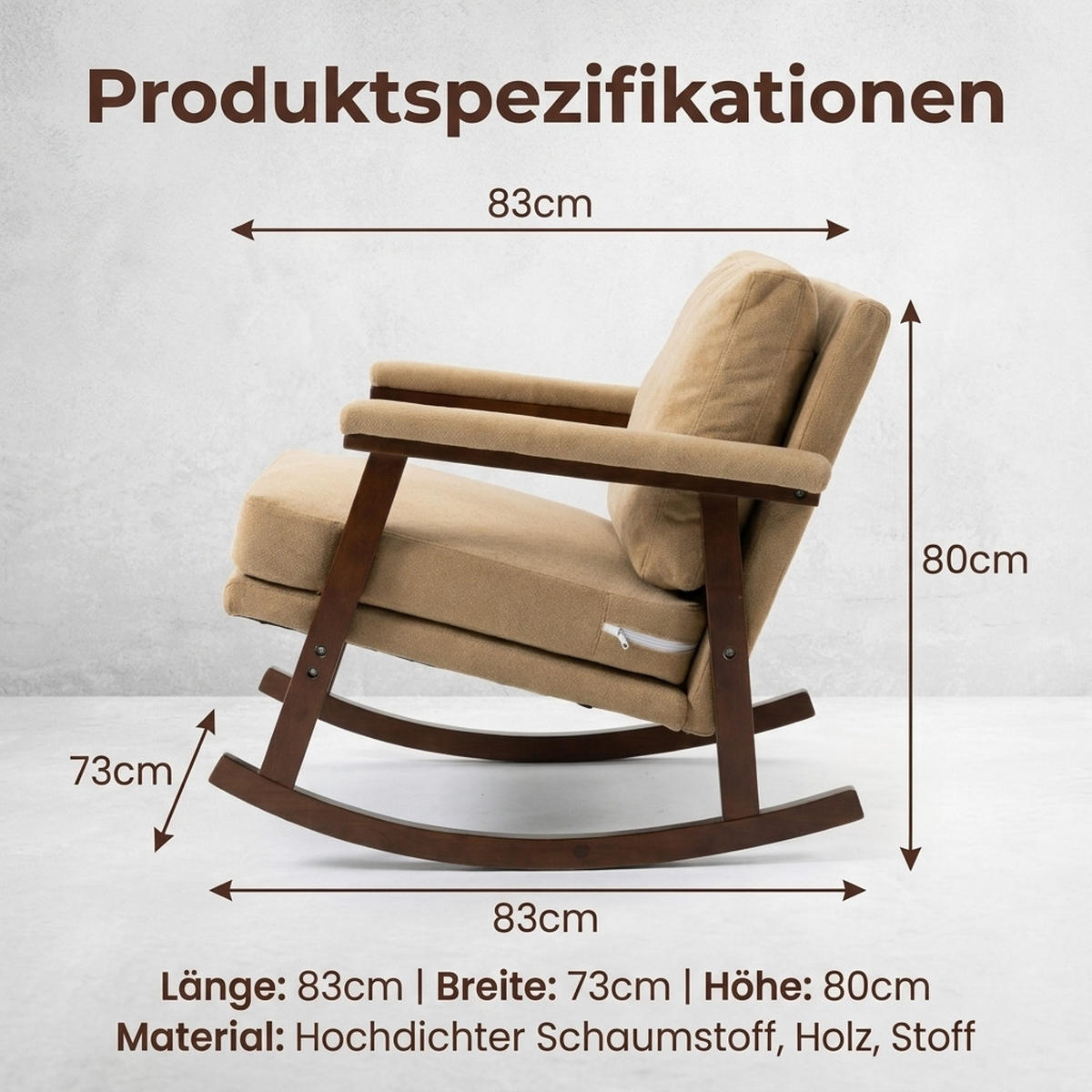 SCHAUKELSTUHL Hellbraun Samt - Hellbraun, Textil (73/80/83cm) - Oxeza