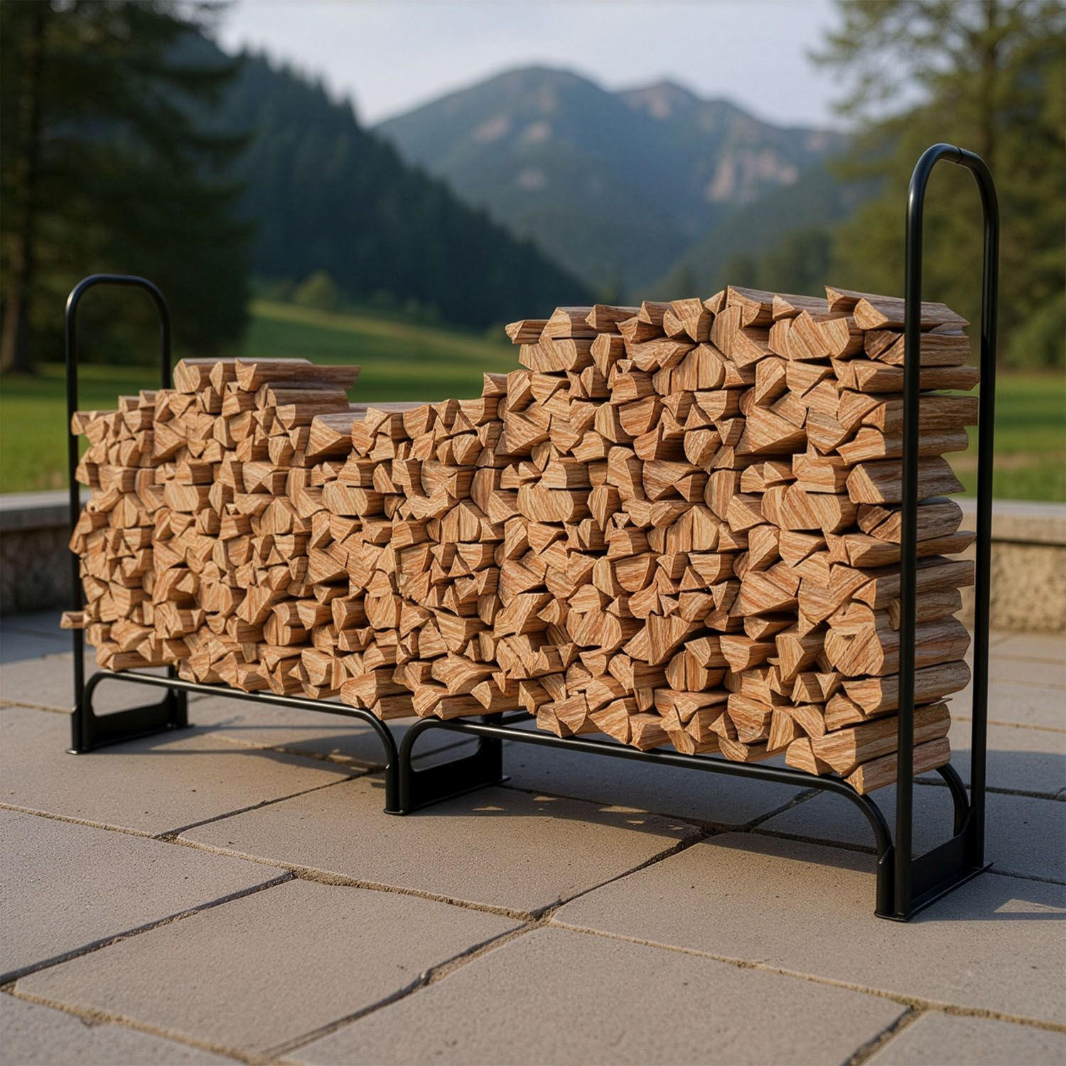 KAMINHOLZREGAL mit Abdeckung - Schwarz, Metall (260/117/36cm) - Juskys