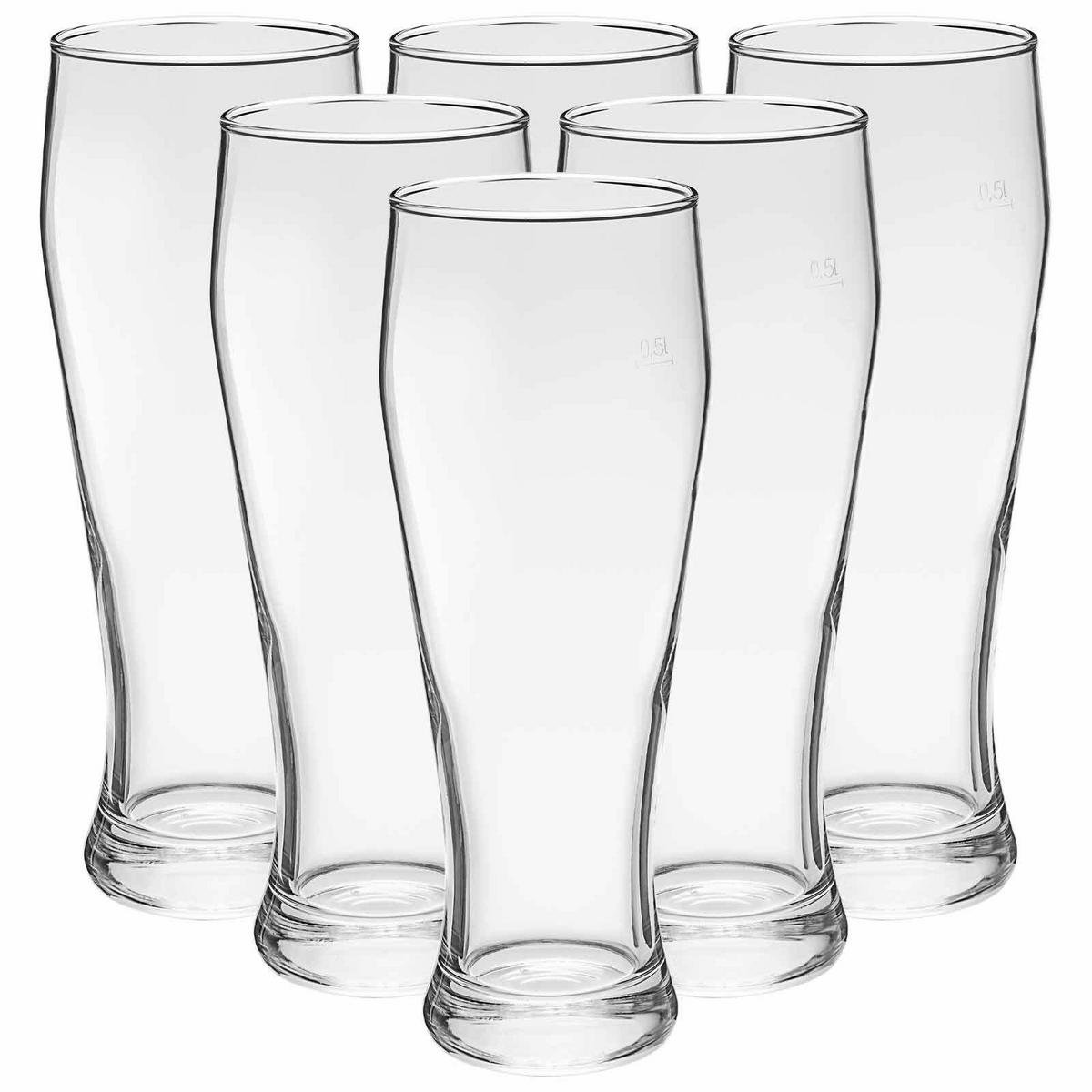 WEIZENBIERGLÄSER (GEEICHT) Bavaria transparent 0,5 l 6er Set - Transparent, Glas (0.5L) - Van Well