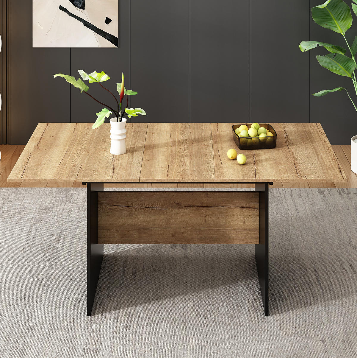 ESSTISCH, MDF mit Teleskopauszug, 140–180/80/75 cm, Schwarz/Dunkelwalnuss - Schwarz, Holzwerkstoff (180/80/75cm) - Redom