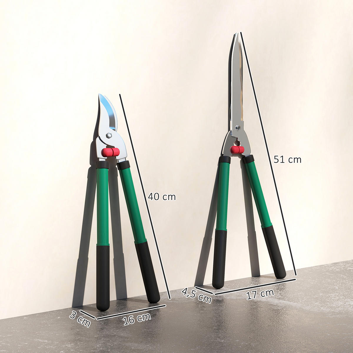 GARTENSCHEREN-SET 2-teilig aus Metall & Kunststoff Grün - Grün, Metall (17/4.5/51cm) - Outsunny