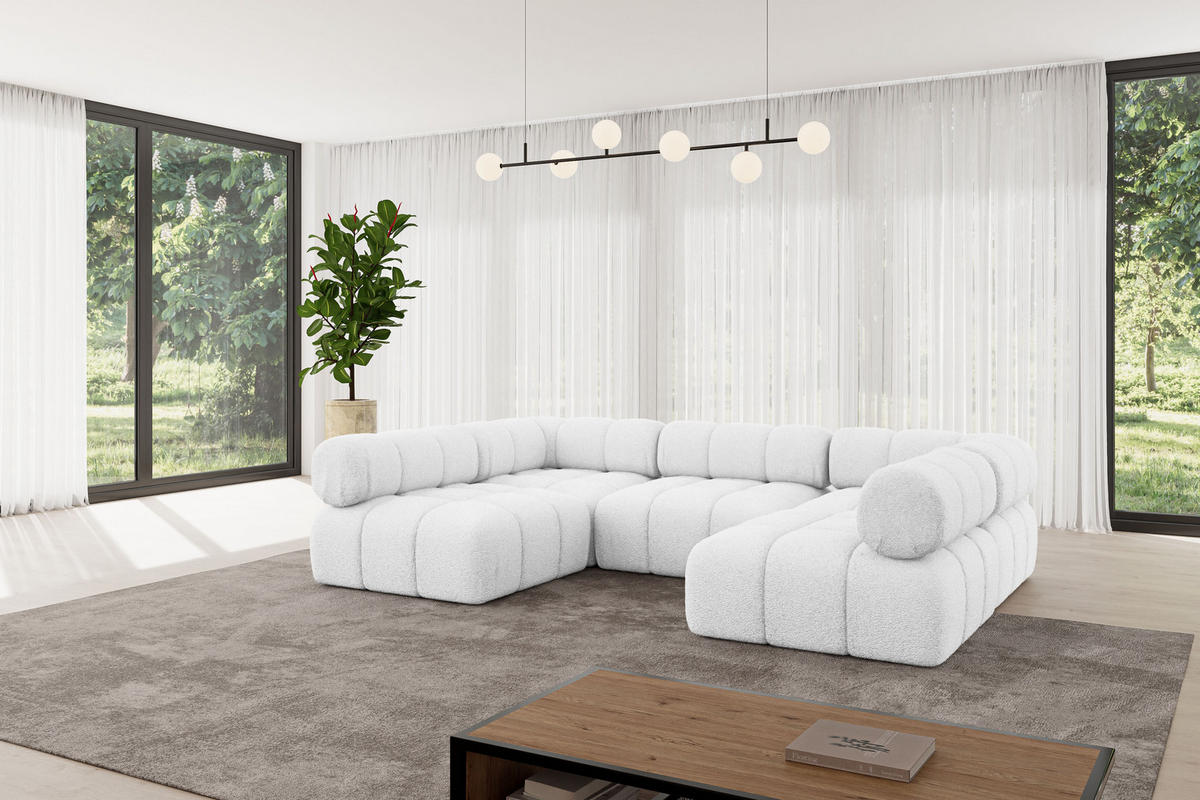 WOHNLANDSCHAFT modulares Sofa Garvo-U1 - 285x190x70 cm Weiß Bouclé - Weiß, Holzwerkstoff/Textil (285/70/190cm) - ALTDECOR