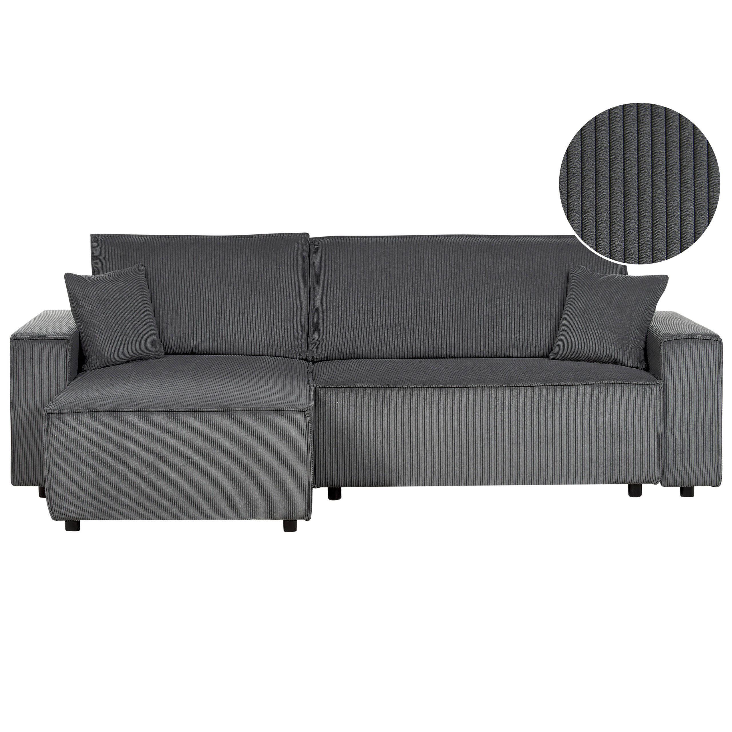 2-SITZER-ECKSOFA Cord graphitgrau linksseitig mit Schlaffunktion Abacka - Schwarz/Grau, Textil (247/147cm) - Beliani