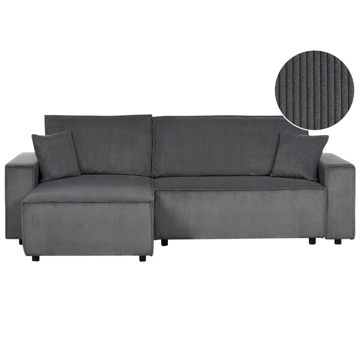 2-SITZER-ECKSOFA Cord graphitgrau linksseitig mit Schlaffunktion Abacka - Schwarz/Grau, Textil (247/147cm) - Beliani