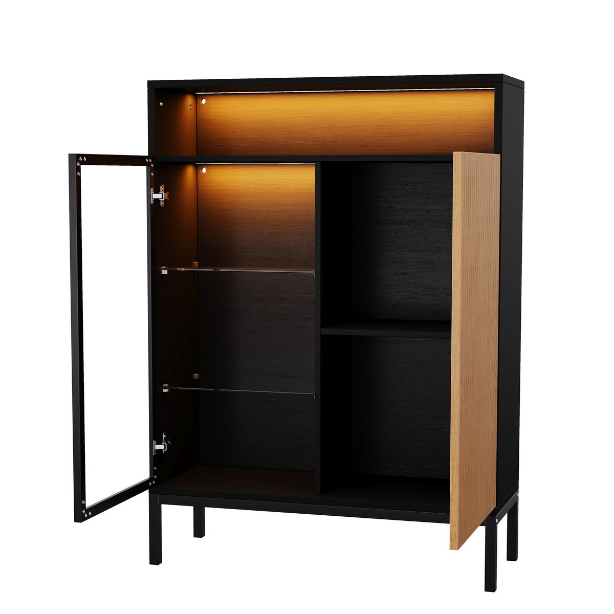 VITRINE 80x30x110 cm mit LED und Glastür - Schwarz/Braun, Holzwerkstoff (80/110/30cm) - FLIEKS