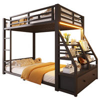 ETAGENBETT 90x200cm mit LED-Beleuchtung, mit 2 Stoffschubladen, Schwarz - Schwarz, Metall (90/200cm) - KOMHTOM