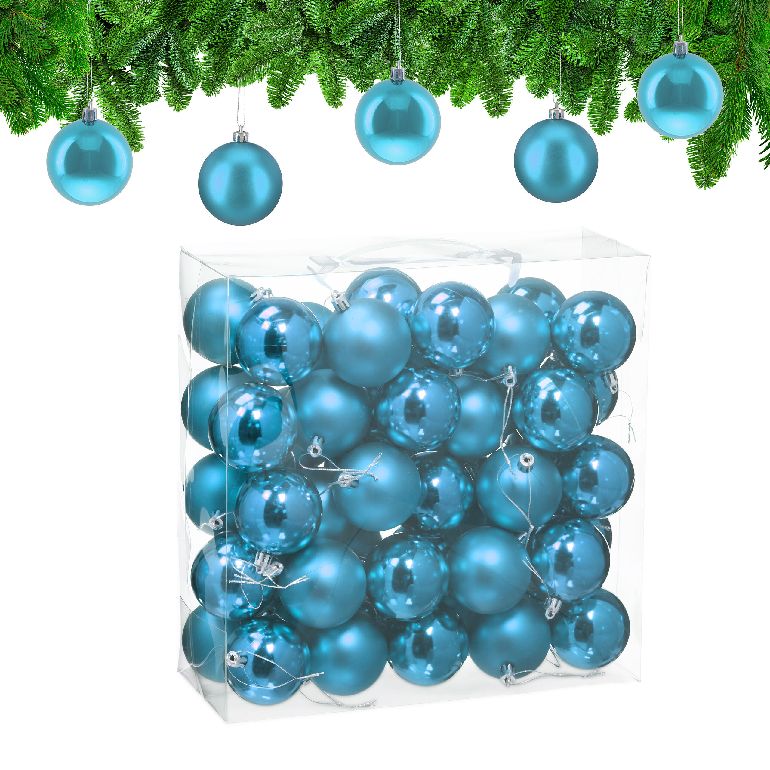 50XWEIHNACHTSKUGELN - Türkis, Kunststoff (6/7/6cm) - Relaxdays