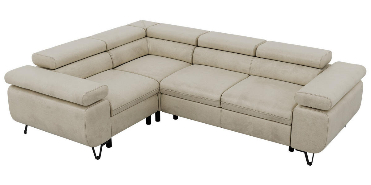 ECKSOFA ORSO L Beige Velvet - Links Seite - Beige/Schwarz, Textil/Metall (197/268cm) - MKS