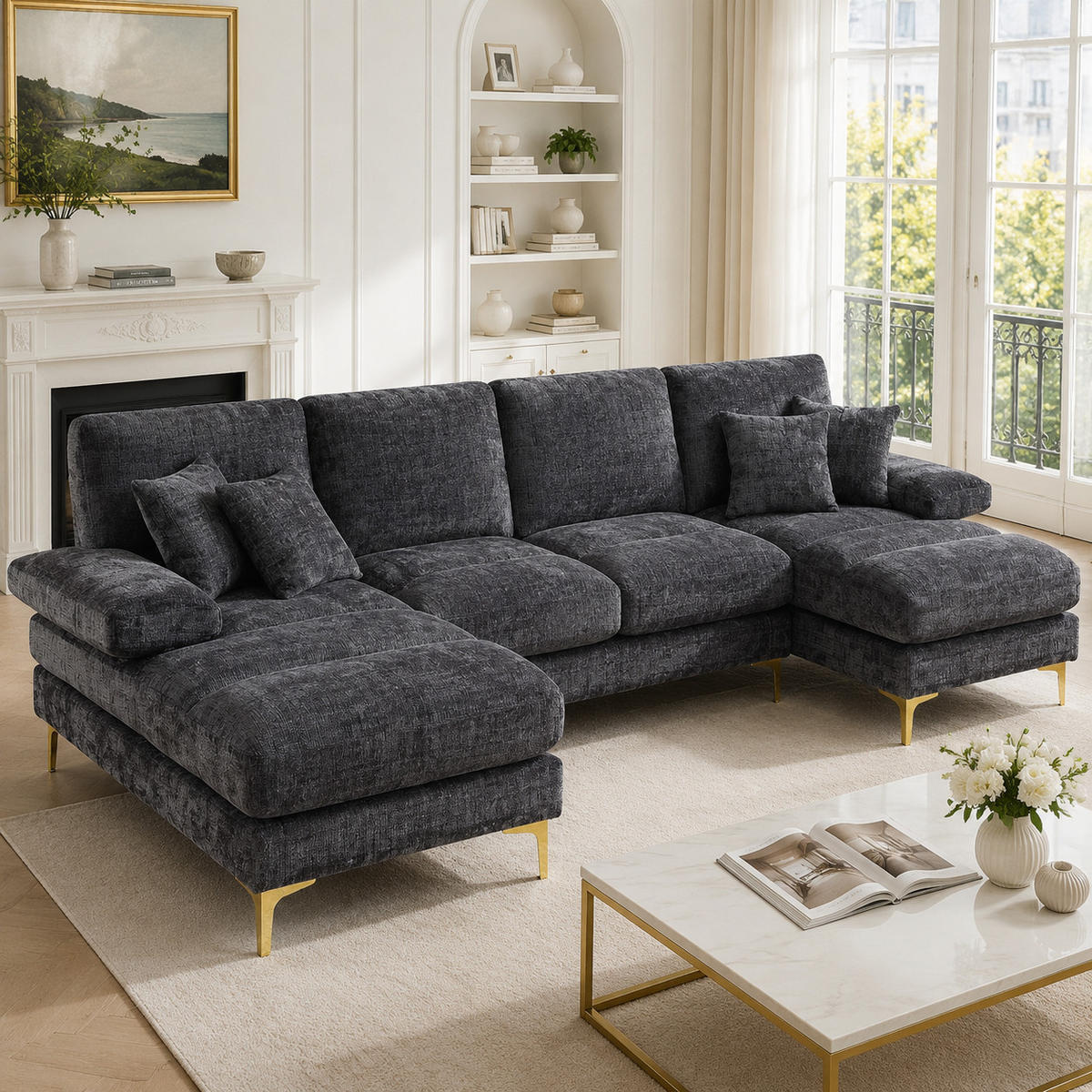 WOHNLANDSCHAFT 272/136/88 cm Grau mit doppelten Liegesitzen - Grau, Textil (272/88/136cm) - Oxeza