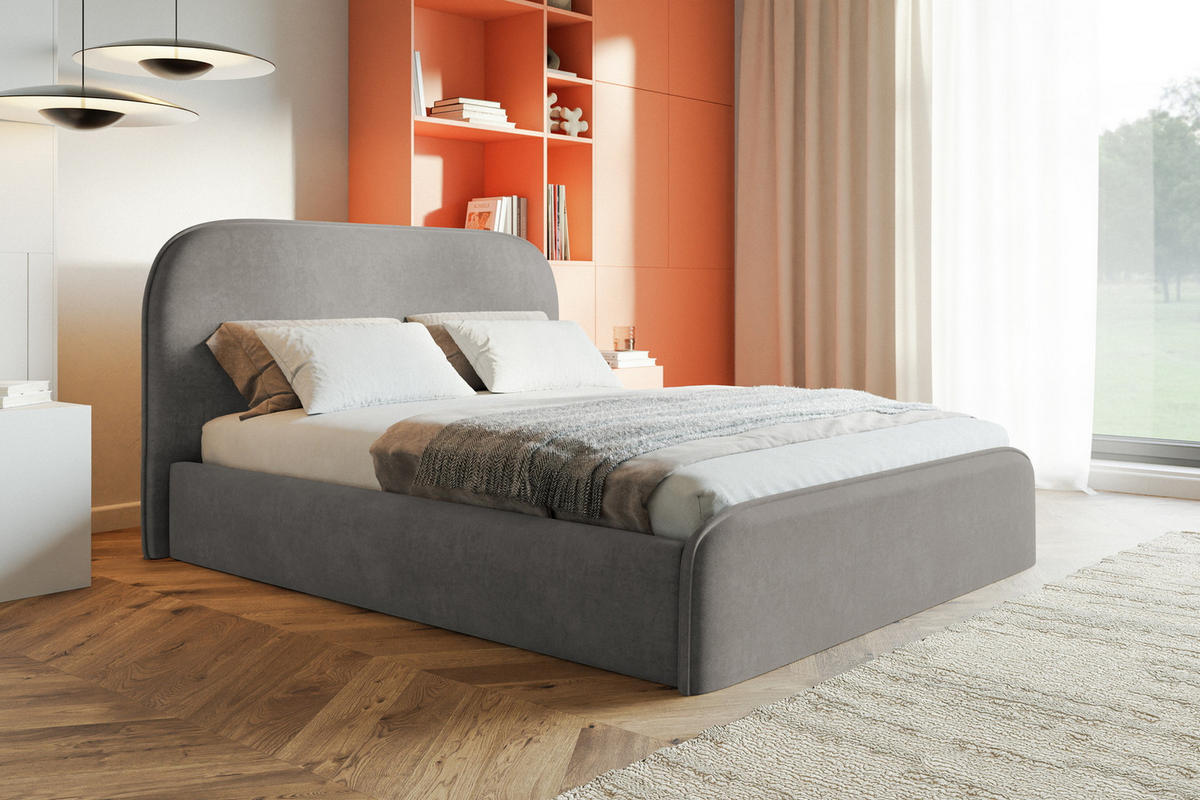 BETT 180x200 cm Wendra Slim mit Lattenrost, Bettkasten, Samt, Hellgrau - Hellgrau, Holz/Textil (180/200cm) - Emporius