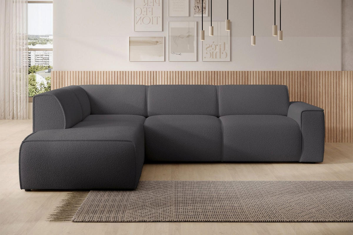 ECKSOFA Bouvi Dunkelgrau links - Dunkelgrau/Schwarz, Kunststoff/Textil (292/220cm) - Selsey