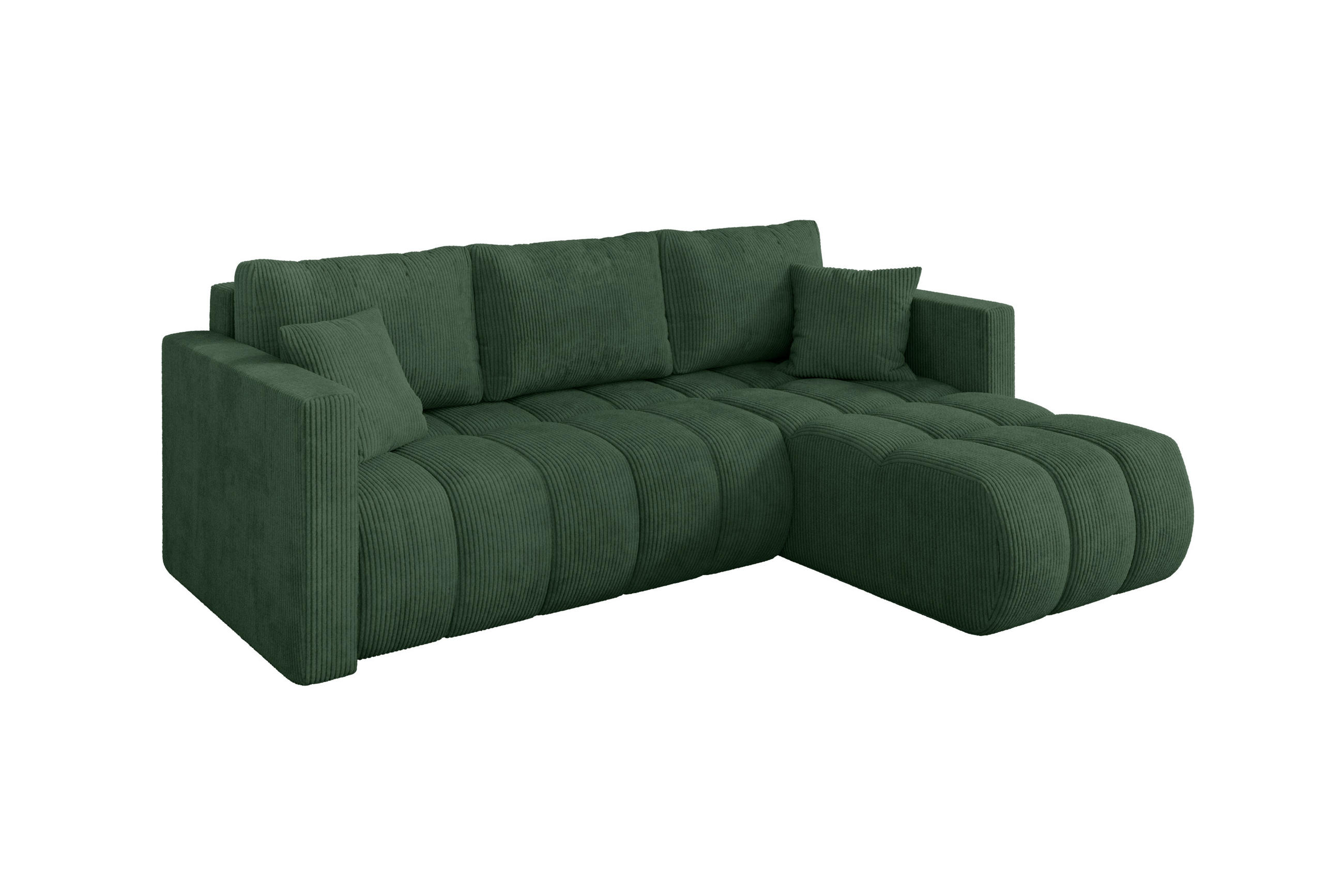 ROHOVÁ SEDAČKA s funkcí spaní, otoman vpravo GARD-L 226x146x85 zelená manšestr - černá/tmavě zelená, kompozitní dřevo/textil (226/146cm) - ALTDECOR