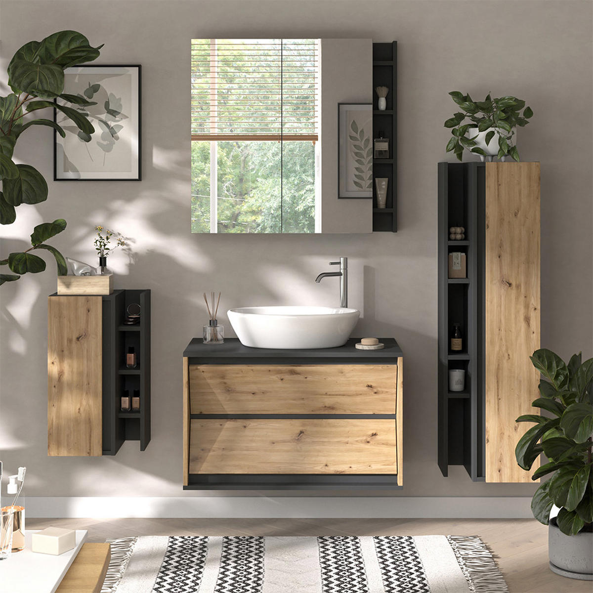 MIDISCHRANK Edelin Artisan 35 x 60 cm mit 3 Ablagefächern - Anthrazit, Holzwerkstoff (35/60/32cm) - Vicco