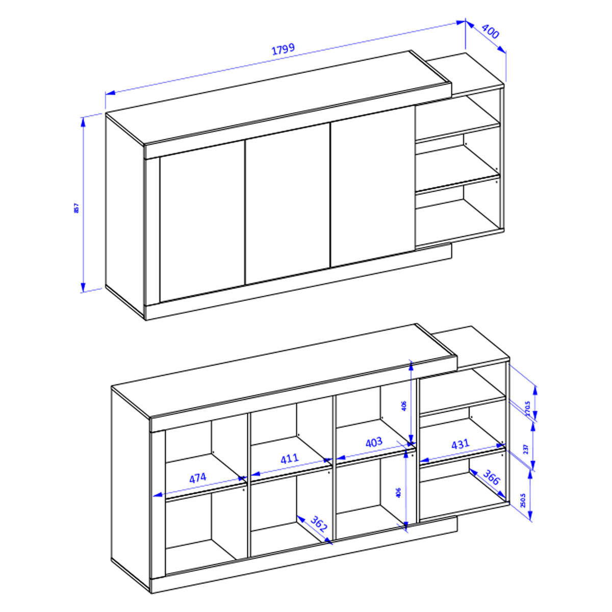 SIDEBOARD Azior Weiß und Holz - Weiß, Holzwerkstoff (180/85.7/40cm) - Petits-meubles