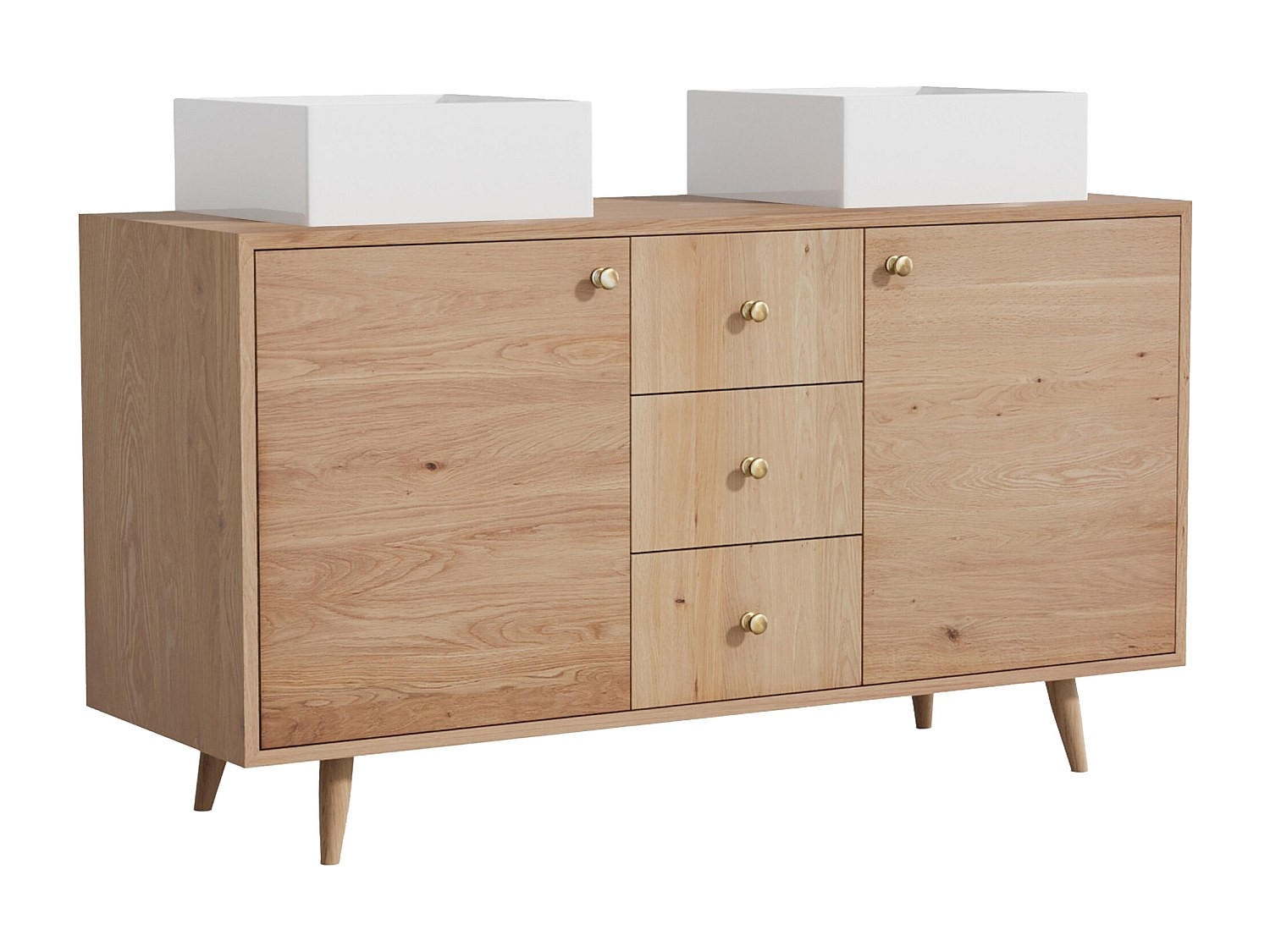 DOPPELWASCHTISCH - 145 cmcm x 50.5 cmcm - Holz, Platte - Naturfarben Hell - ZARENO - Naturfarben, Holz (145/80/50.5cm) - Vente-Unique