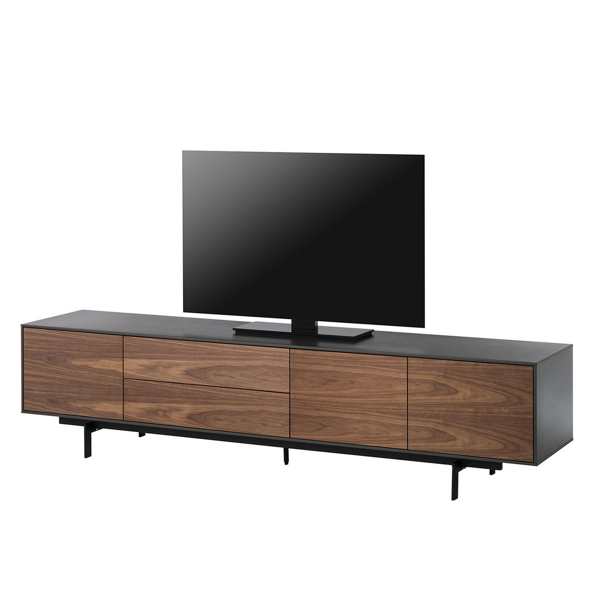 TV-LOWBOARD - Echtholzfurnier, Walnuss / Anthrazit - Anthrazit/Walnussfarben, Holzwerkstoff (215/51/41cm) - home24