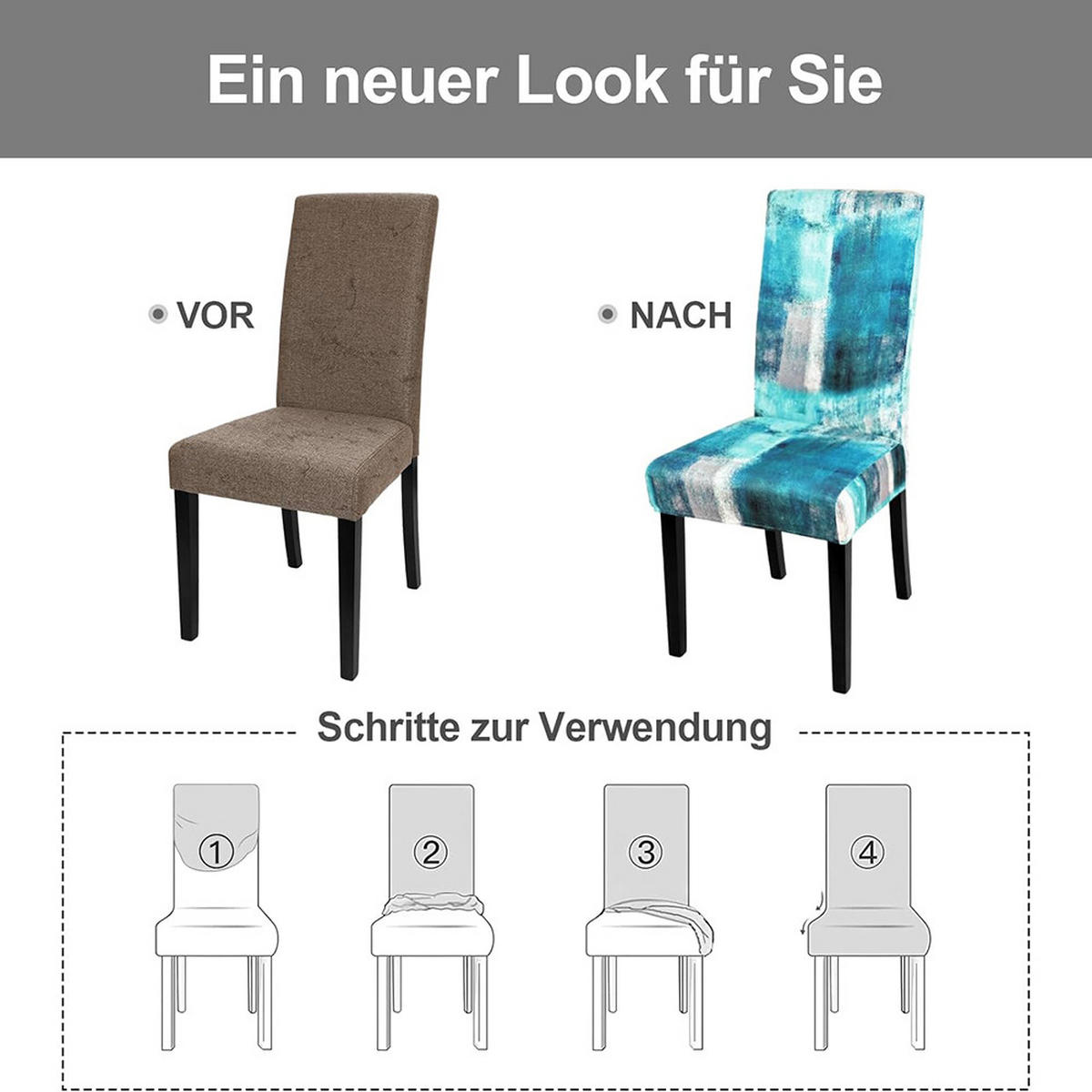 STUHLHUSSE Stretch Waschbar(6-tlg. Set) - Grün, Textil (15/25cm) - Kaket