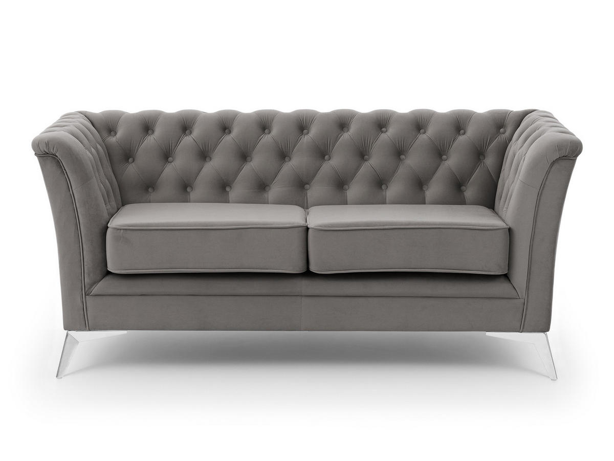 CHESTERFIELD-SOFA 2-sitzer Whitby Grau Samt mit silbernen Füßen - Silberfarben/Grau, Holz/Textil (175/78/82cm) - S-Style Möbel