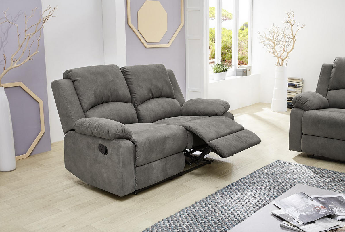 2-SITZER-RELAXSOFA Federkern, Liegefunktion verstellbar durch halbautomatische Relaxfunktion B148/T87/H97 cm, Mikrofaser Vintage Anthrazit / 15130 - Anthrazit/Schwarz, Textil (148/97/87cm) - luma-home