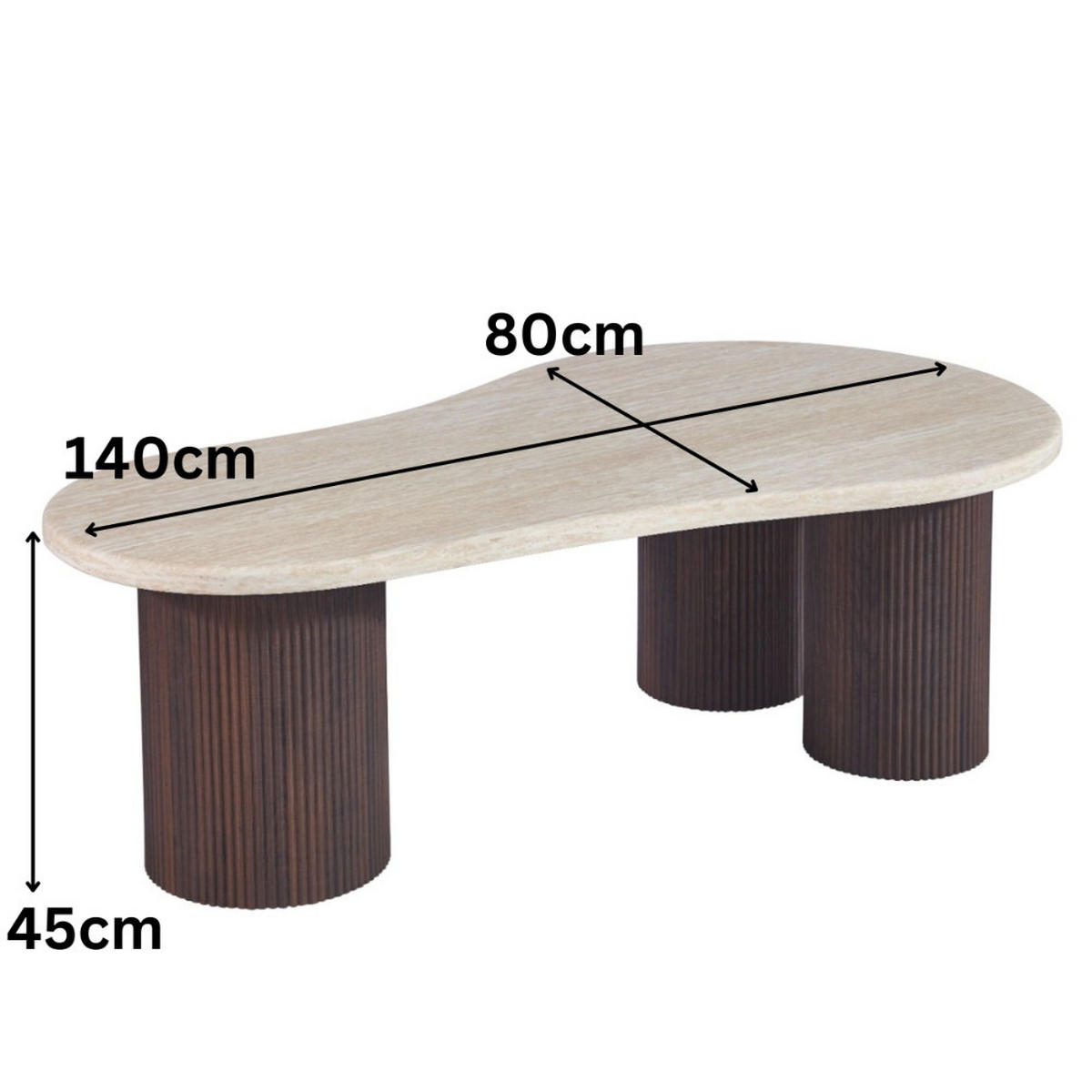 COUCHTISCH Lucano mit massiver Travertin Tischplatte und Tischbeinen in Säulenstil 140cm - Braun, Stein (80/140/45cm) - alesvelt
