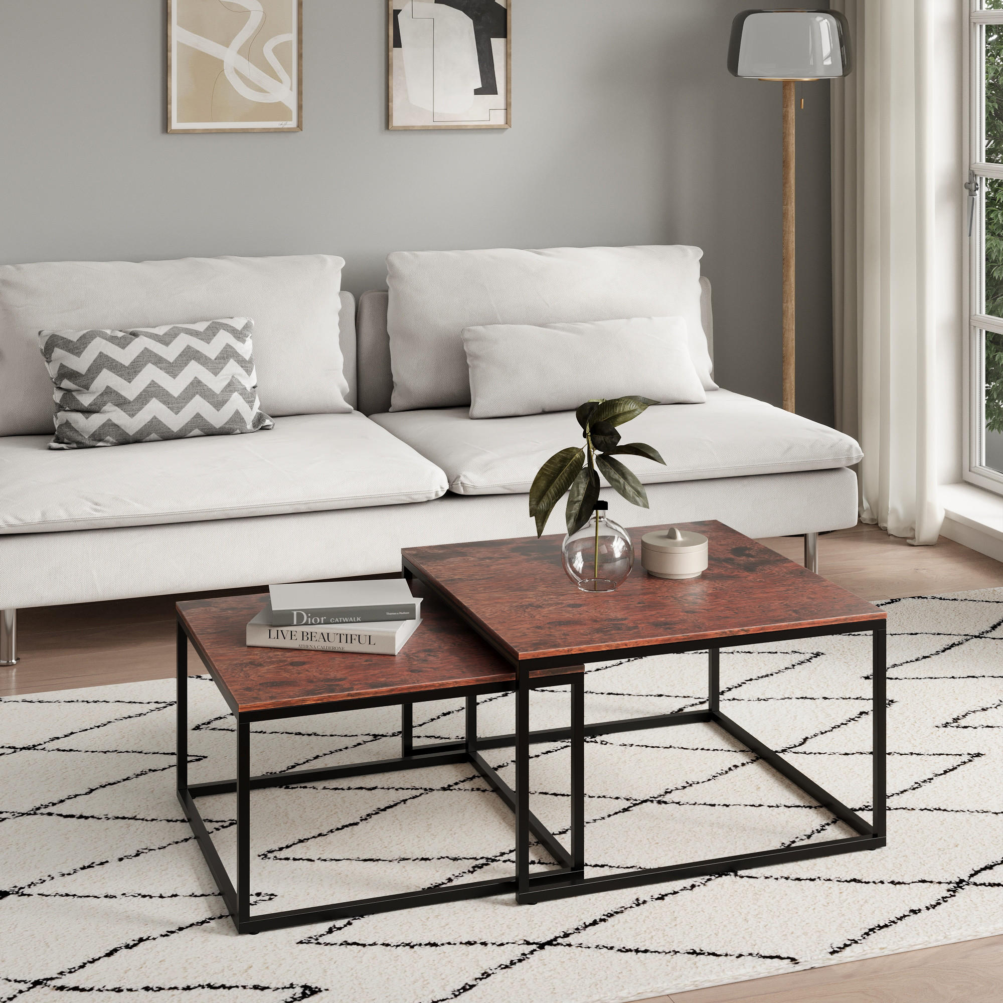 COUCHTISCH 2er Set quadratisch Eiche dunkel - Dunkelbraun, Holzwerkstoff (70/70/42cm) - Home Collective