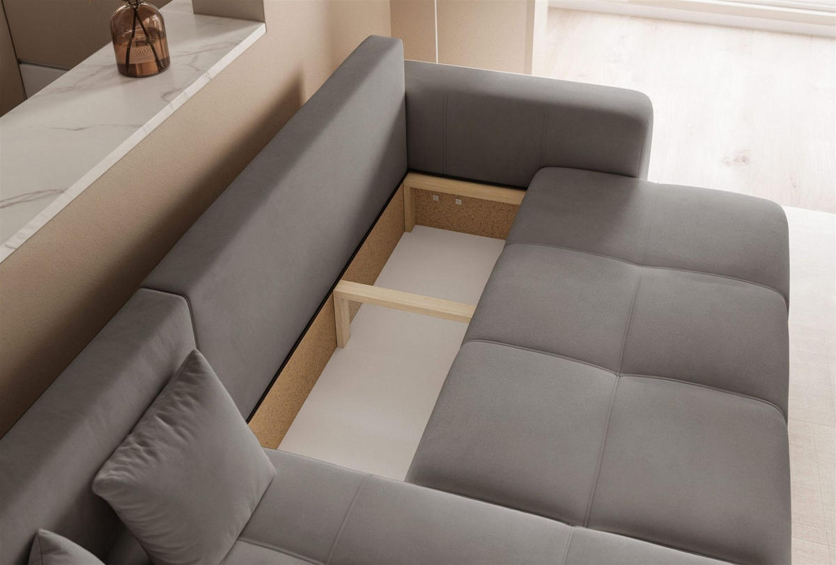 ECKSOFA Leros Mit Schlaffunktion - Grau, Holzwerkstoff/Textil (248/145cm) - Fun Möbel