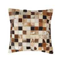 PATCHWORK-KISSEN Fell & Leder 45/45 cm kariert - Multicolor, Leder/Textil (45/45cm) - Homescapes