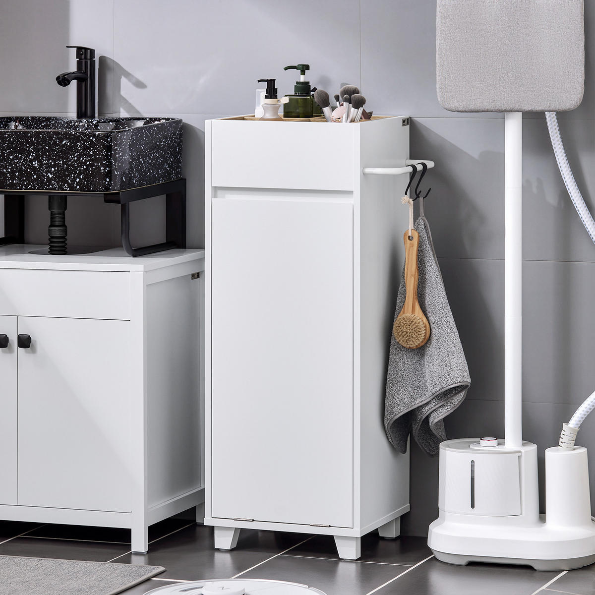 WÄSCHESCHRANK Weiß - Weiß, Holzwerkstoff (35/90/30cm) - SoBuy