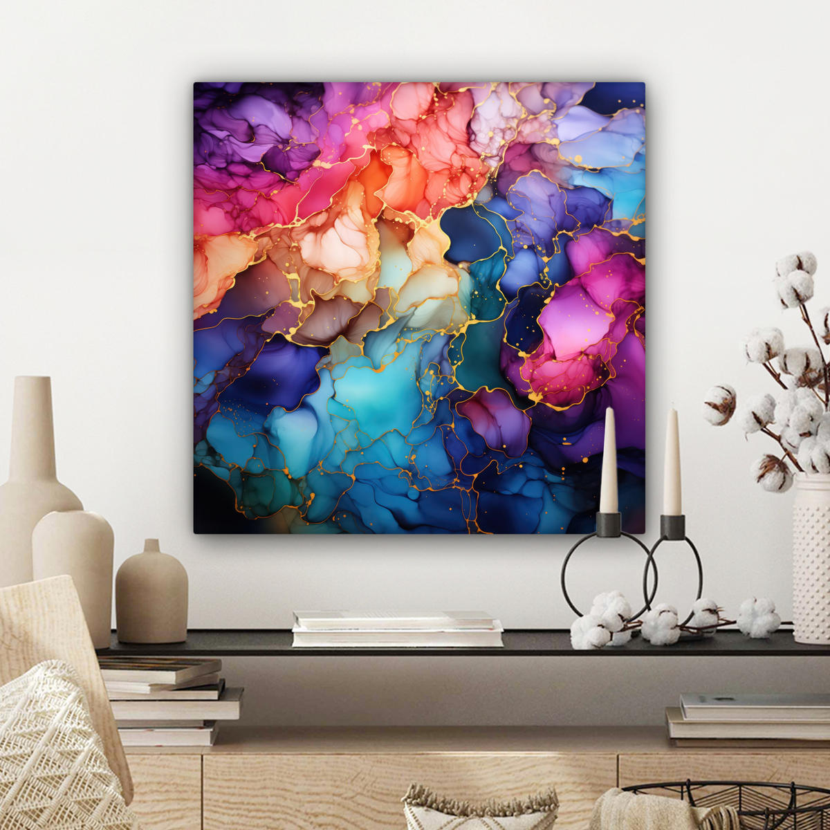 LEINWANDBILD Marmor - Bunt - Abstrakt Wandbild Wohnzimmer 50x50 cm - Multicolor, Textil (50/50cm) - MuchoWow