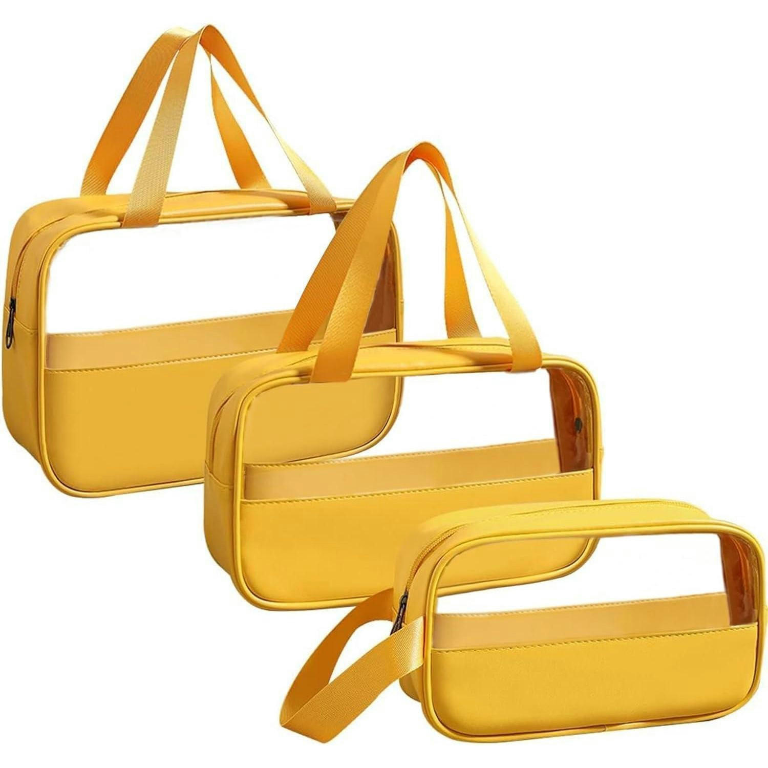 KULTURBEUTEL 3-teiliges Set Transparent Gelb - Gelb, Kunststoff (7/21/30cm)