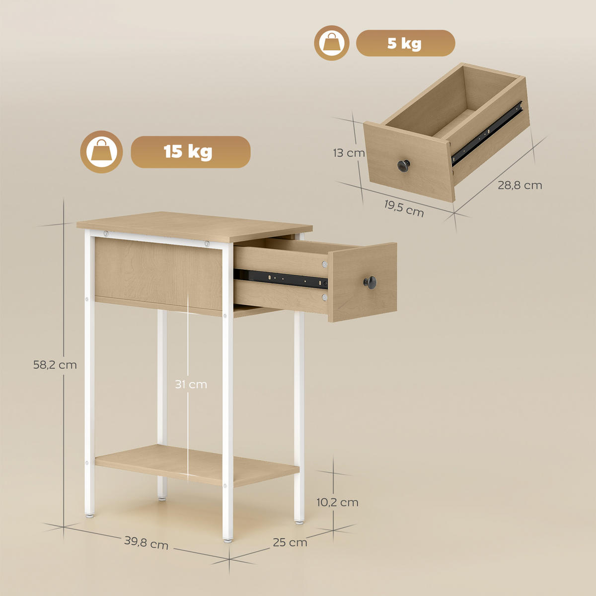 BEISTELLTISCH Beige 1 Stück - Beige, Metall (25/39.8/58.2cm) - GiPP