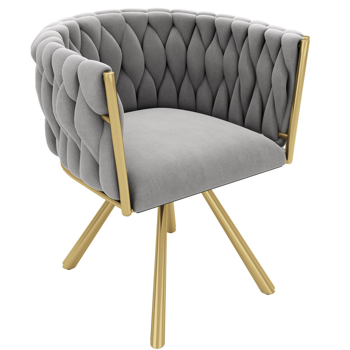 ESSZIMMERSTUHL 2er-Set Samt, 360° Drehbar, Metallbeine, Grau & Gold Luxus-Stuhl für Wohnzimmer & Schlafzimmer - Grau, Textil/Metall (59/72/54cm) - Urban Meuble