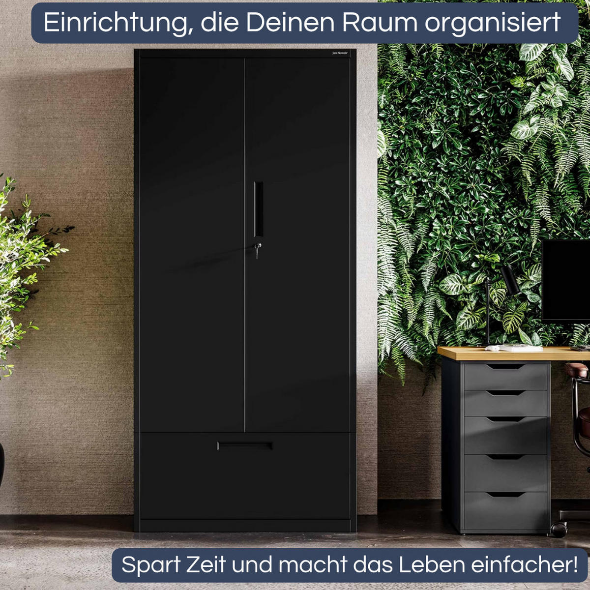 METALLSCHRANK mit Hohe Schublade RUEL 195x90x40cm Schwarz - Schwarz, Metall (90/195/40cm) - DELUKE