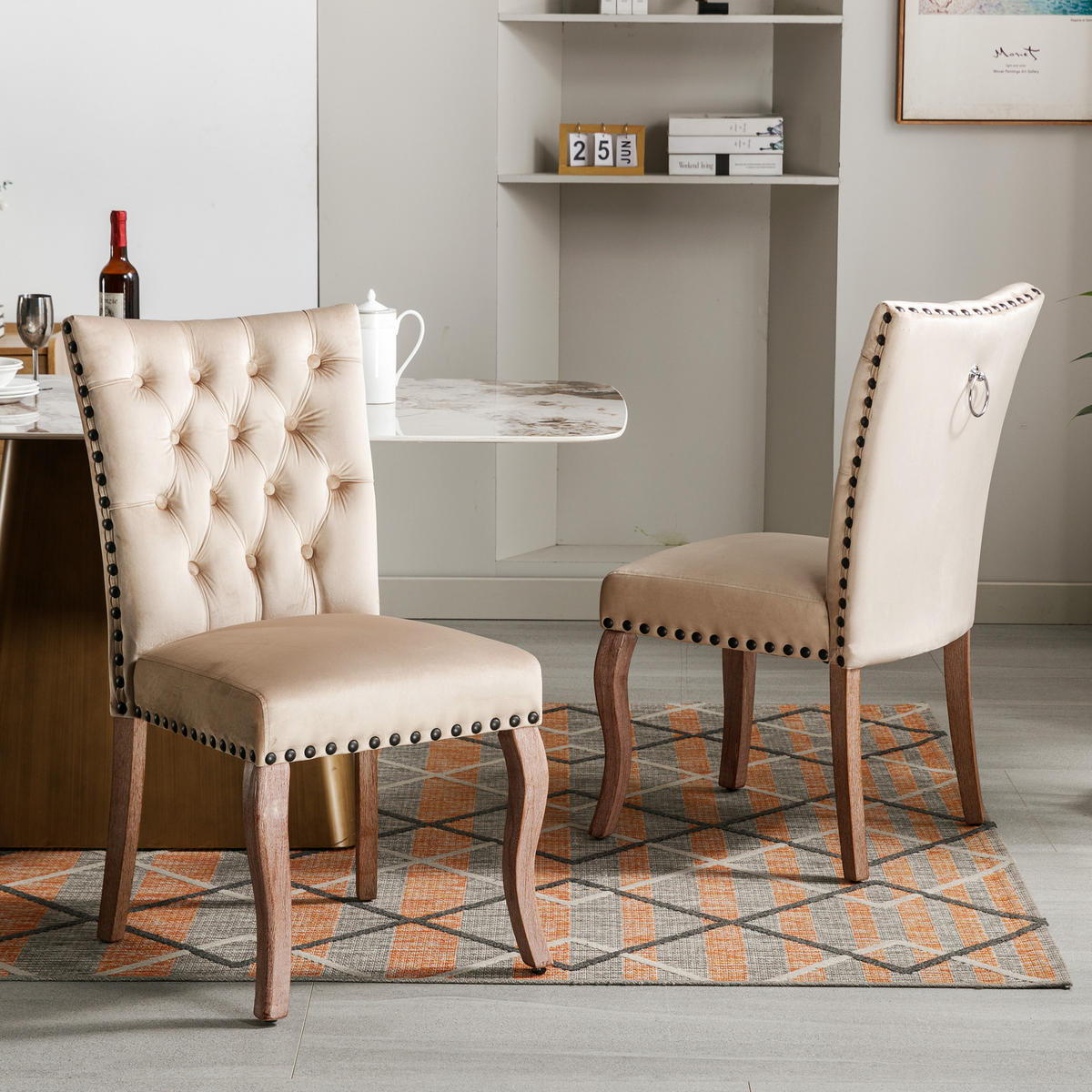POLSTERSTUHL mit Kissen und Samtbezug Cappuccino 63x49x95 cm Textil 2er-Set - Cappuccino, Textil (63/95/49cm) - SONNENH
