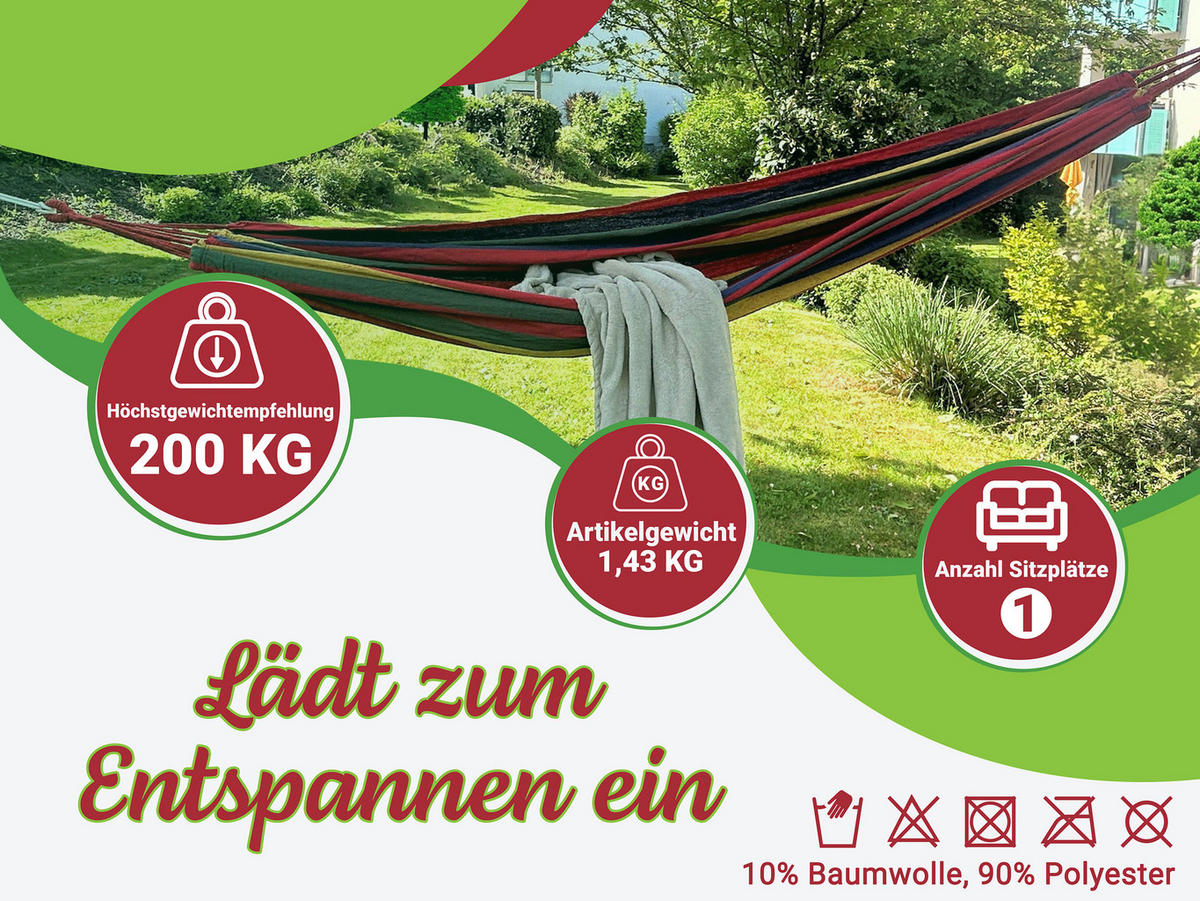 HÄNGEMATTE, 90% Polyester, 10% Baumwolle, Rot - Rot, Textil (150/1/210cm) - Zollner