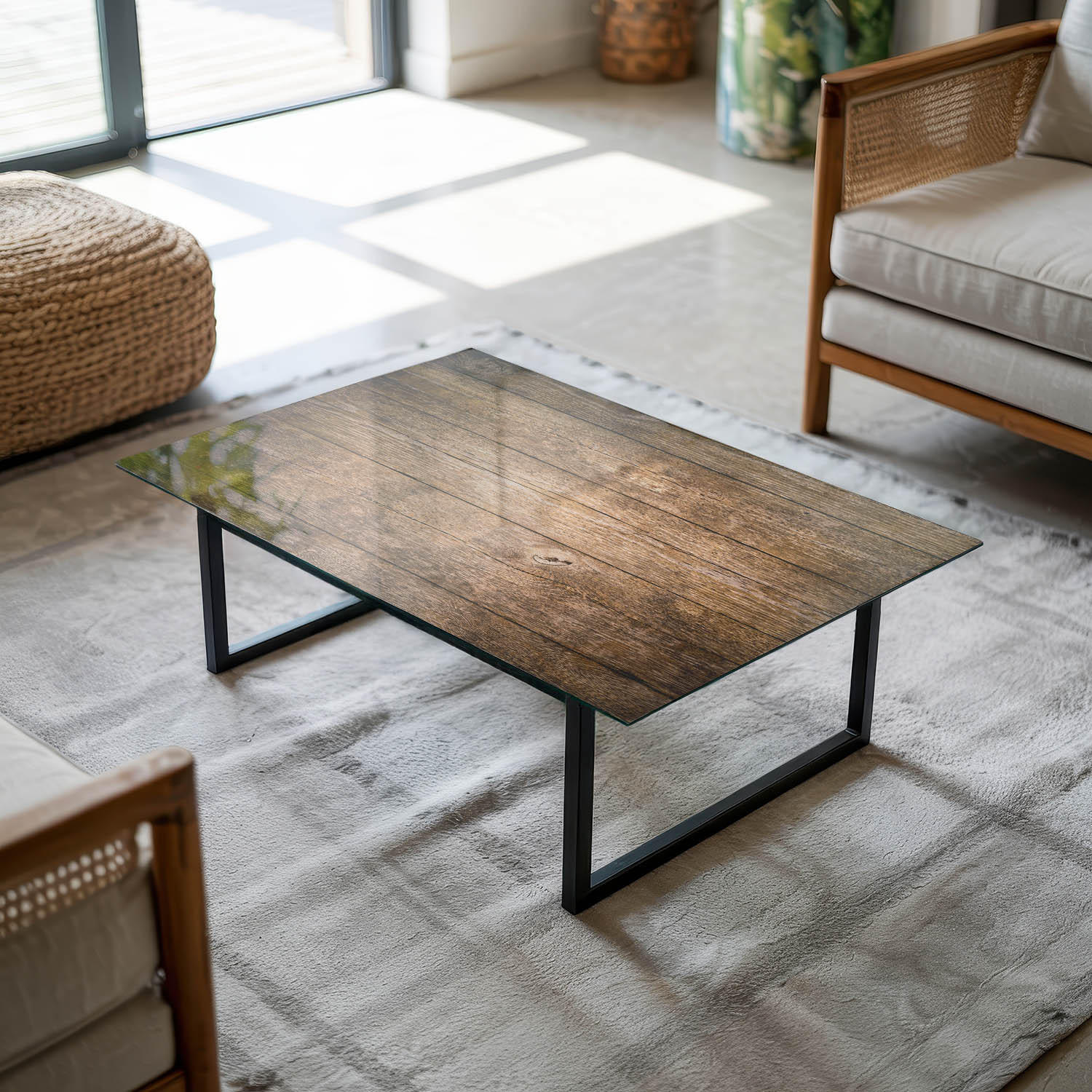 TISCHPLATTE 80x60 cm Holzstruktur Bretterdesign - Dunkelbraun/Braun, Glas (80/60/0.4cm) - TULUP