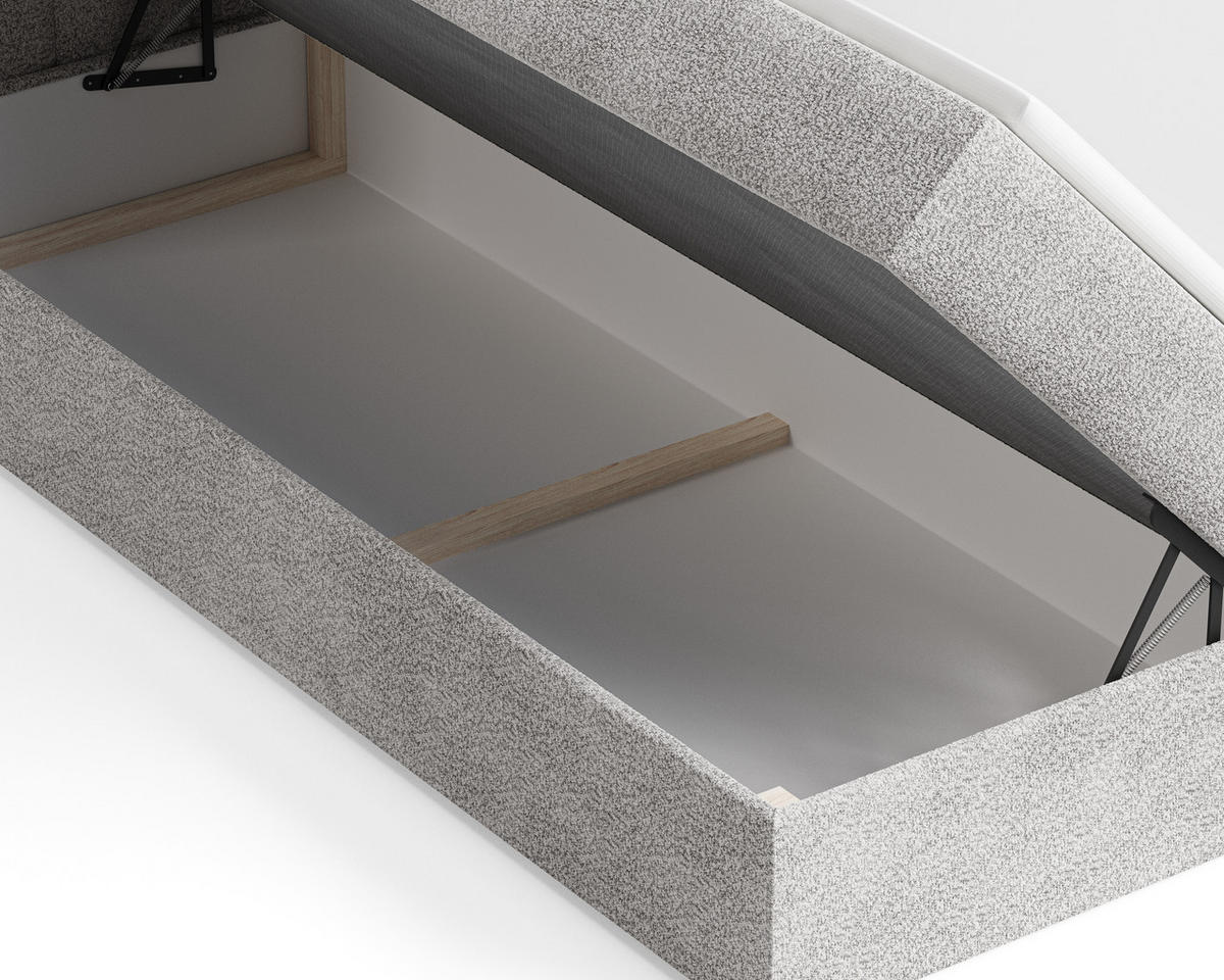BOXBETT 01 140 x 200 cm - Arena – Stilvoll und bequem Mit Bettkasten, PU-Topper, Federmechanismus, waschbarer Bezug - Grau, Holz (140/200cm) - ROYAL24_MARKT