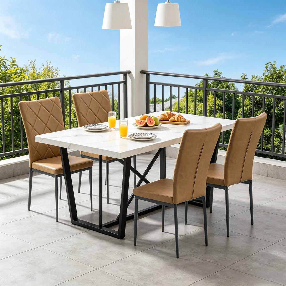 ESSSTUHL 4er-Set mit hoher Rückenlehne 42 x 94,5 x 59 cm Braun - Braun, Metall (42.5/94.5/40cm) - Meubliv