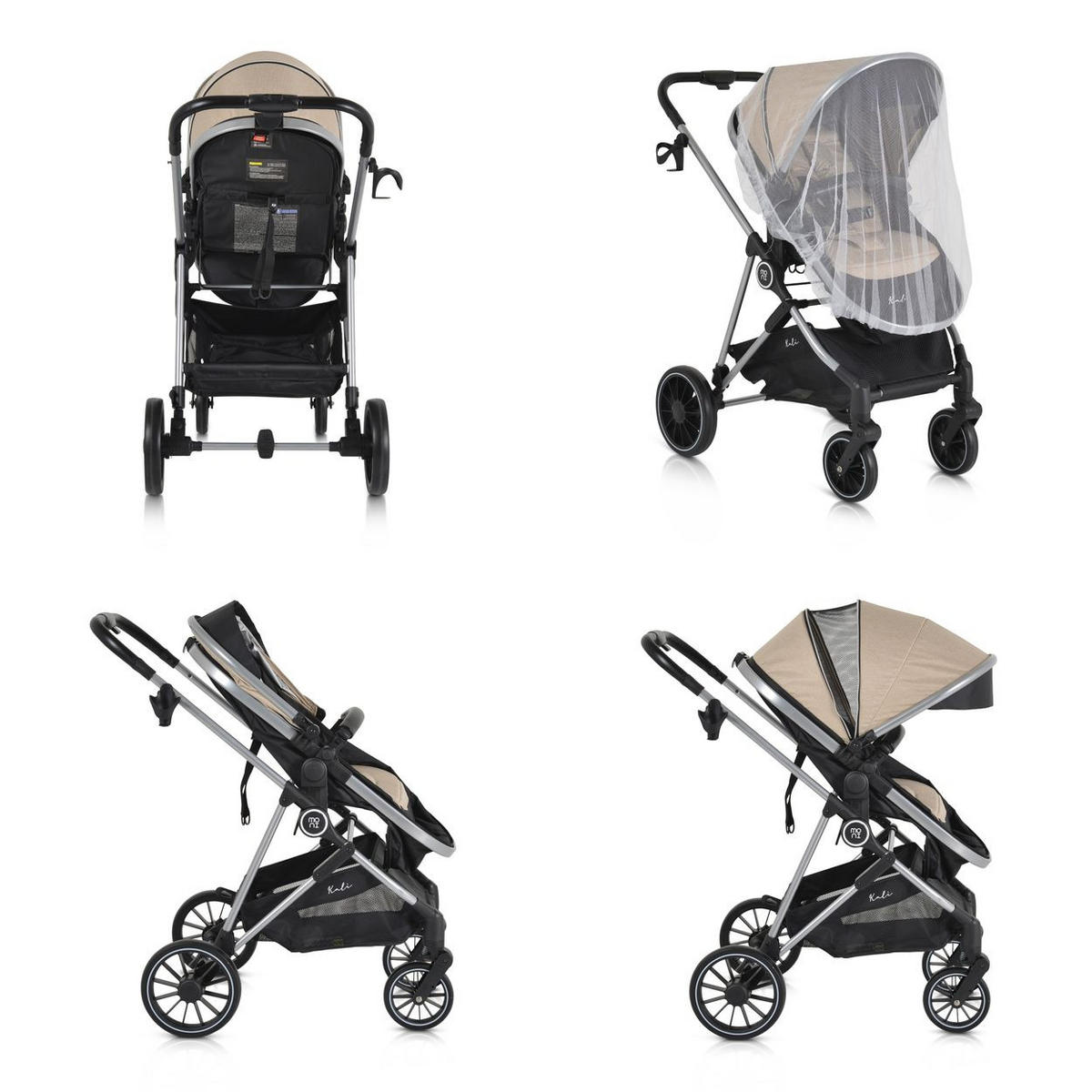 KINDERWAGEN 2 in 1 Kali beige umbaubar, Korb, Getränkehalter, Tasche - Beige, Metall (77/58/109cm) - Moni