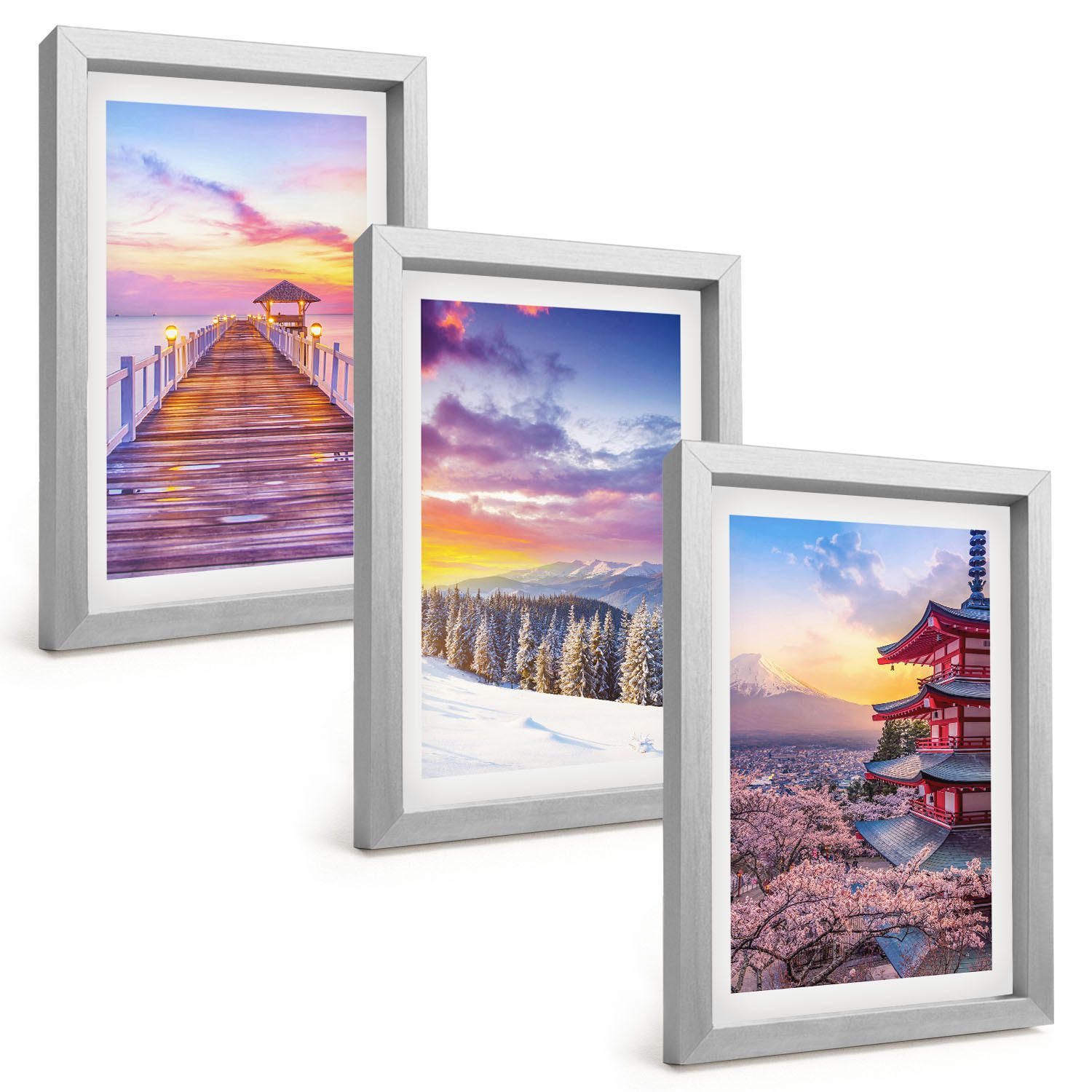 BILDER SET 3er Set - 20x30 cm Silberner Rahmen - Romantische Himmelslandschaften - Silberfarben, Kunststoff (20/30cm) - TULUP