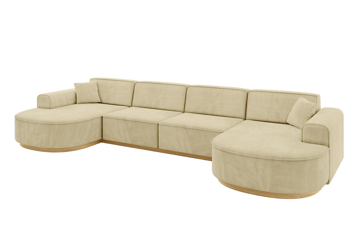 WOHNLANDSCHAFT MARI-U2-v2 - 388x171x83 cm Beige Velours - Beige, Holzwerkstoff/Textil (388/83/171cm) - ALTDECOR